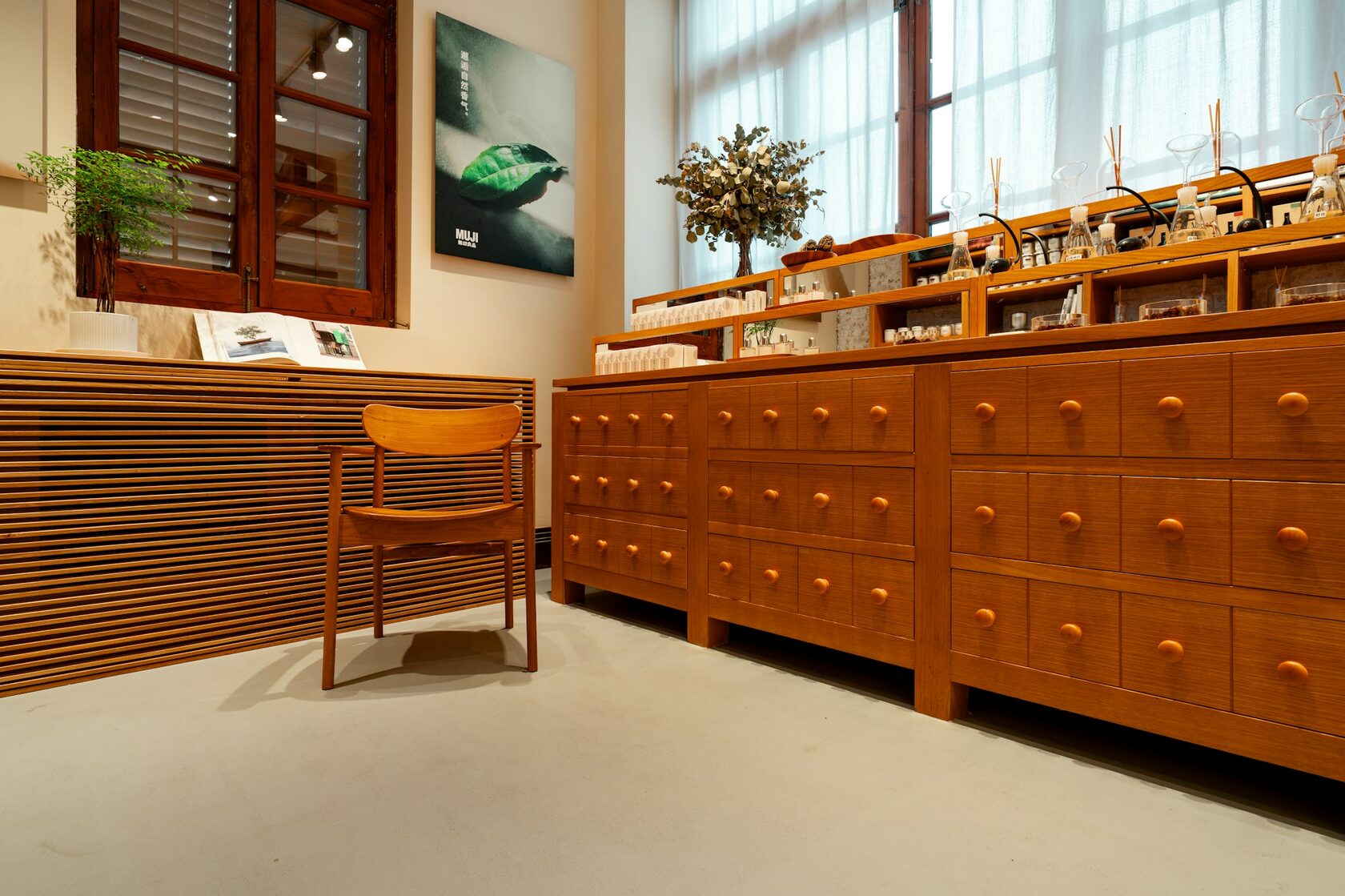 Wooden display unit within a retail interior