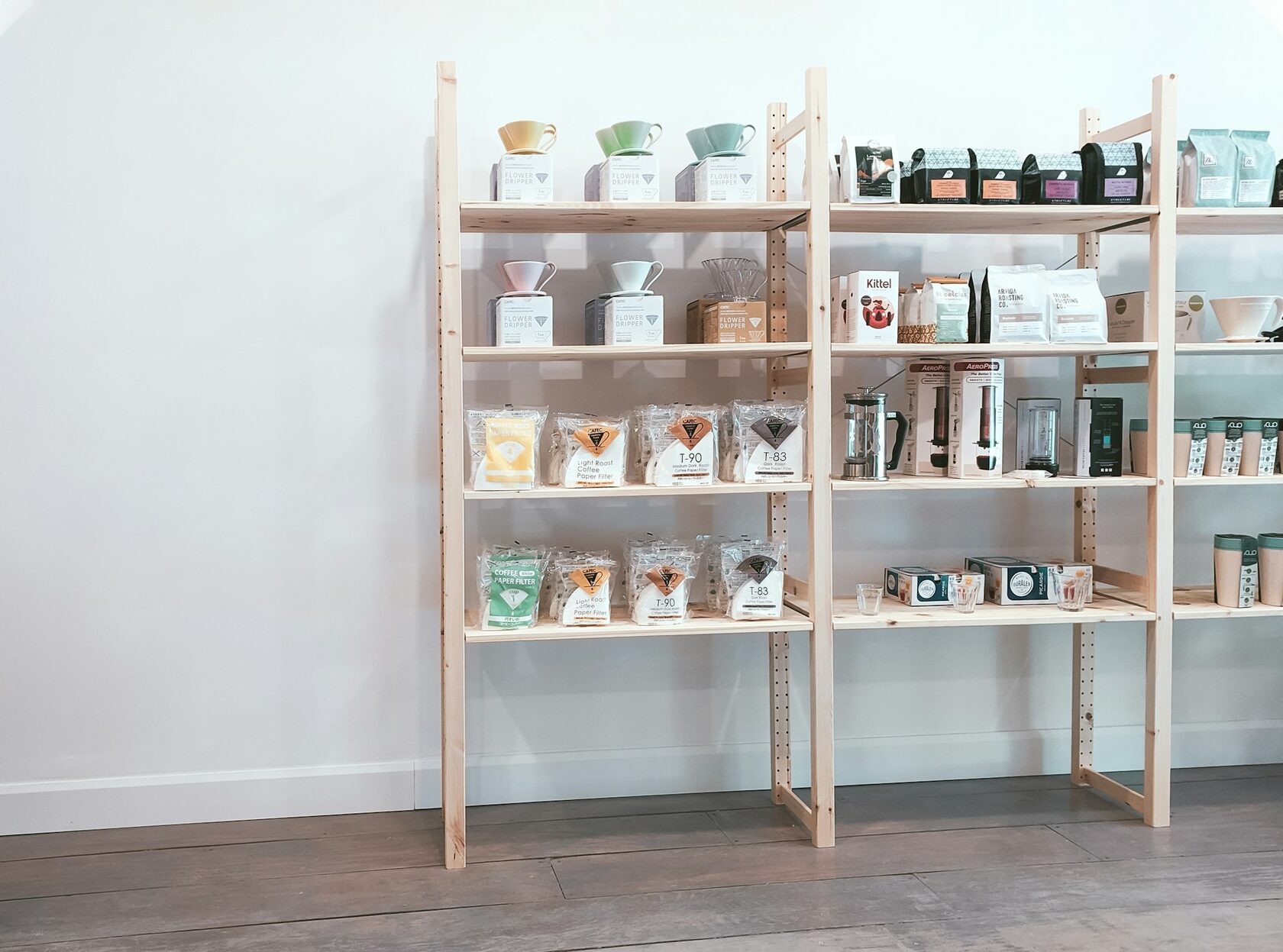 Wooden display unit finished in a boutique interior